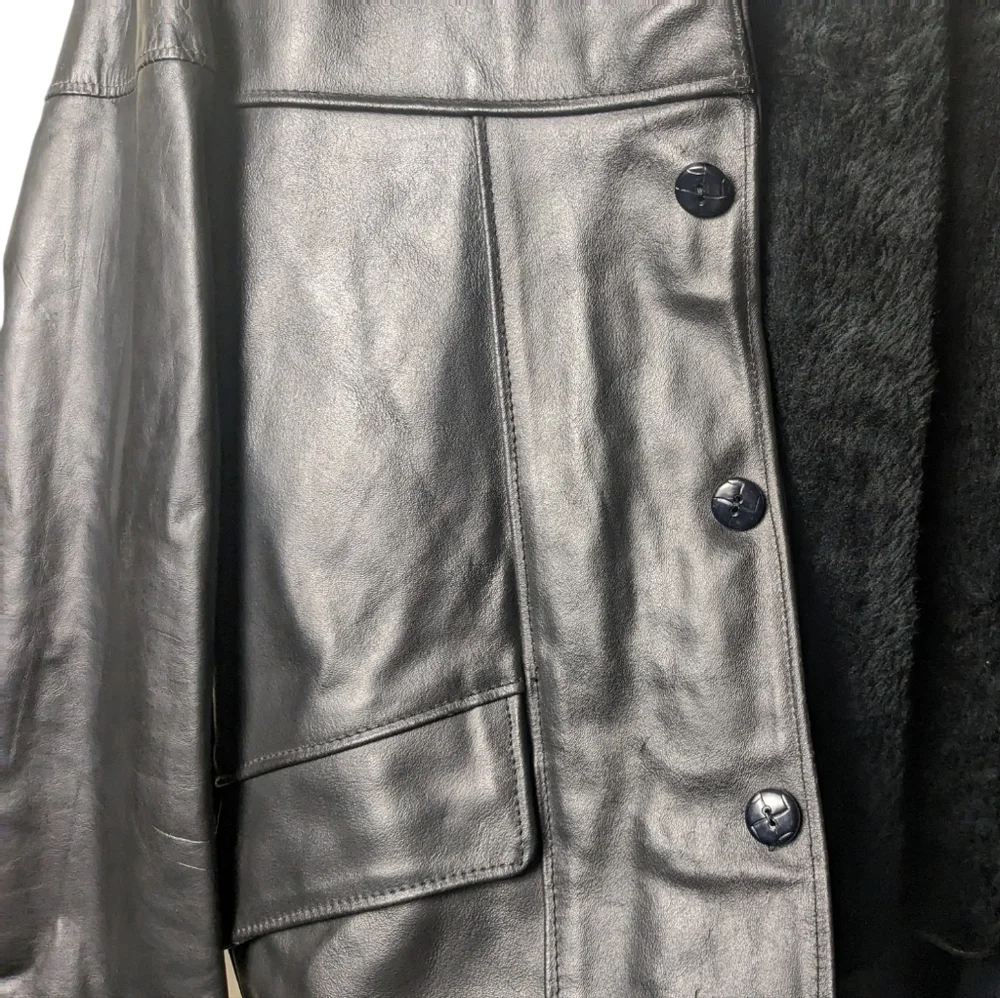 Vintage Leather Shop Sears Black Genuine Mens Jacket Coat Removable Lining 38 R